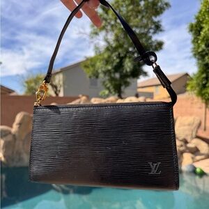 Authentic Louis Vuitton Black Epi Leather Pochette Accessories Bag